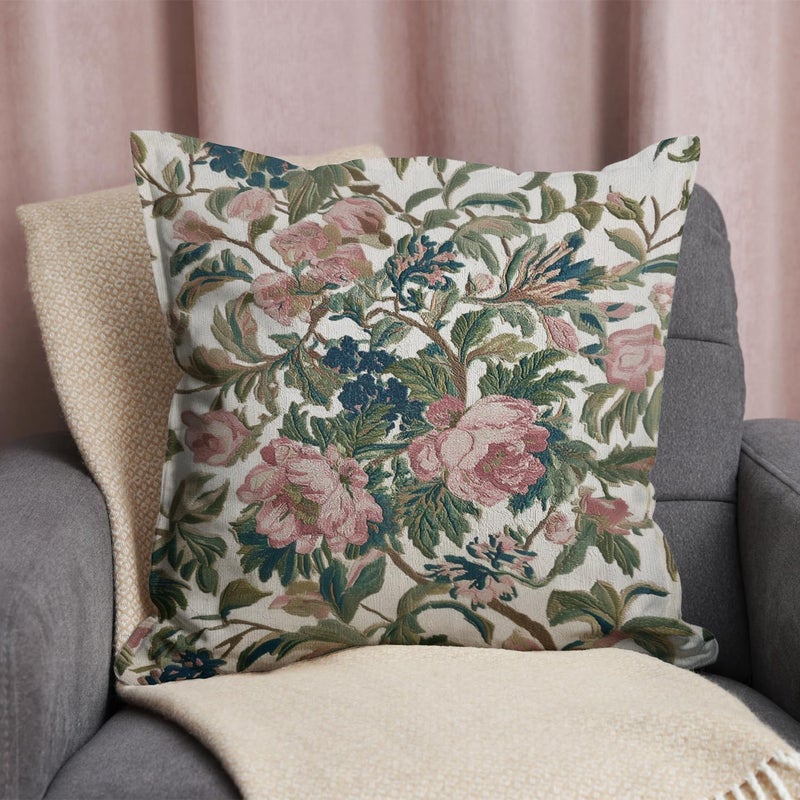 RBAFAO Vintage Floral Throw Pillow Covers, Vintage Flower Pattern Double Sided Cushion Cover, Indoor and Outdoor Home Art Decor Pillowcase for Sofa or Bedroom Decor 18x18inches (Green&Pink, 18x18inches) - Image 3